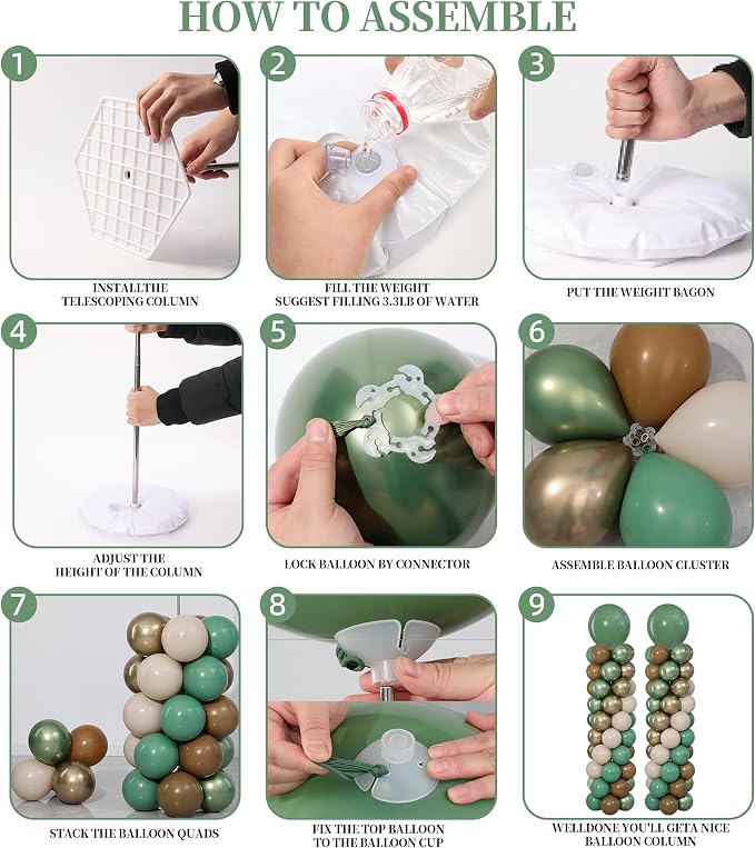Sage Green Brown Safari Balloons Column Stand Set of 2 | 102Pcs Coffee Beige - Image 4