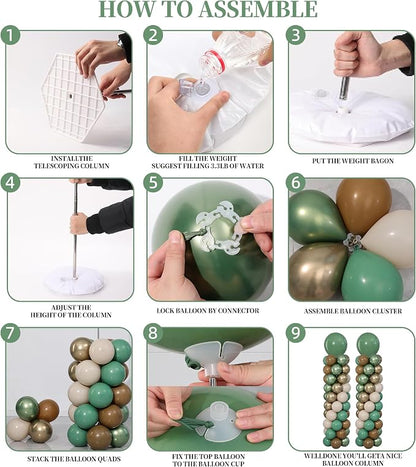 Sage Green Brown Safari Balloons Column Stand Set of 2 | 102Pcs Coffee Beige - Image 4