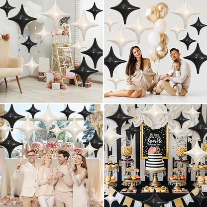 Black White Star Balloons, 26Inch and 10Inch Black Cream White Quadrangle - Image 6