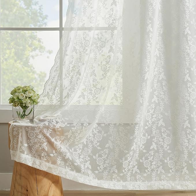 FINECITY Ivory Floral Lace Curtains - Image 7