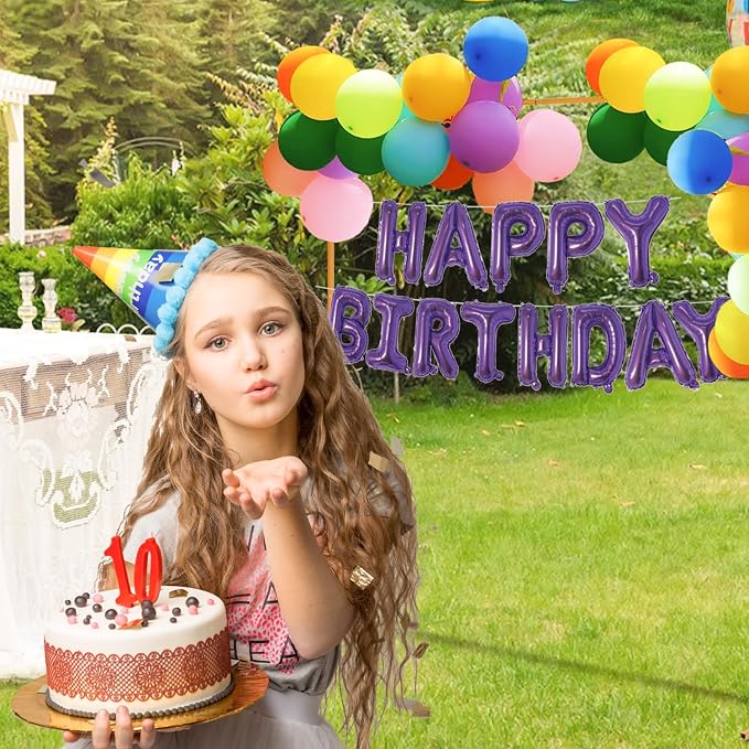 Dark Purple Happy Birthday Balloons Banner 16 Inch Mylar Foil Letters, - Image 7