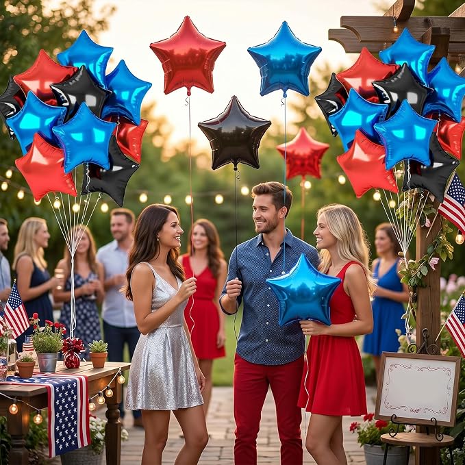 Red Blue Black Star Balloons, 18 Inches Star Foil Balloon - Image 5