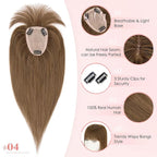Hairro Human Hair Toppers with Wispy Bangs, 3.5x4.7" Hand-wovened Base for Women with Thinning Hair, Lightweight & Breathable Realistic Scalp, Clip-in Hairpieces for Easy Wear, 12 Inch Medium Brown