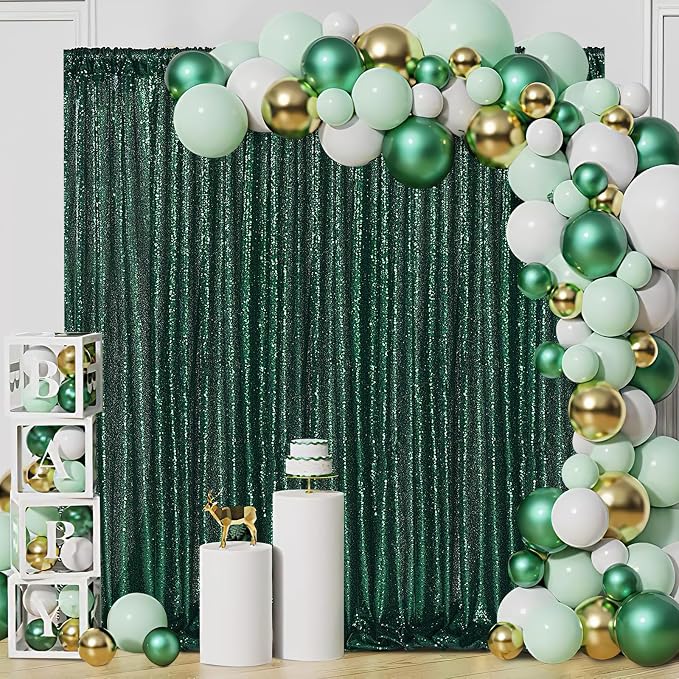 Emerald Green Sequin Curtains Backdrop 6 Pcs 2FTx8FT Shiny Shimmer Fabric | - Image 4