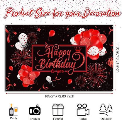 Blulu Happy Birthday Backdrop Banner Sign Poster Large Fabric Glitter Balloon - Image 2