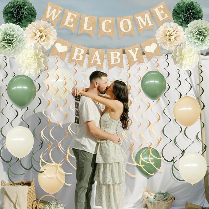 Baby Shower Party Decorations Kit Welcome Baby Heart Burlap Banner - Image 6