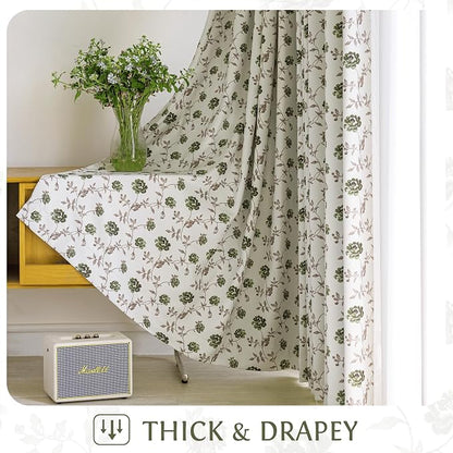 Beauoop Floral 100% Blackout Curtains Bedroom Green Brown 52x90 2 Panels | Rose - Image 7