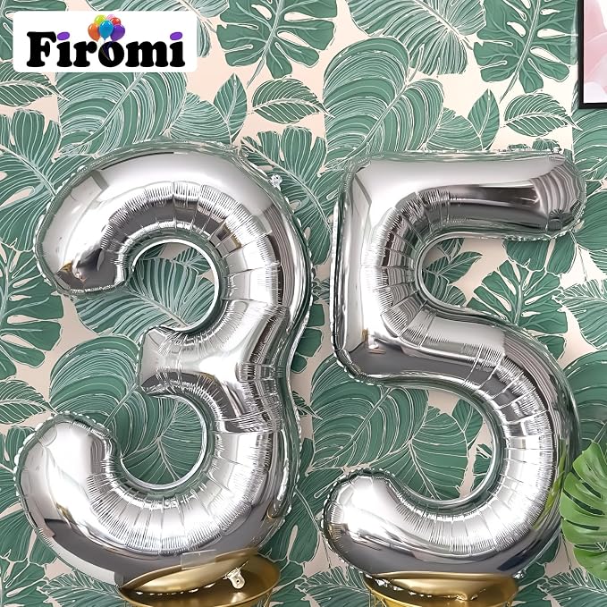 FIROMI 35 Number Balloons Silver Big Foil Mylar 53 Balloon Numbers 40 inch | - Image 4