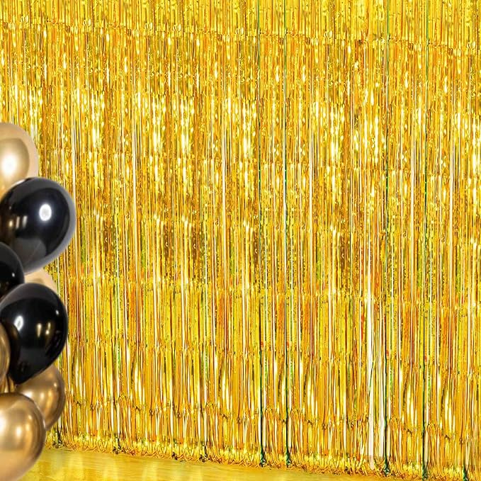 Gold Streamers Backdrop Curtains, Photo Booth Decor by EUFARS