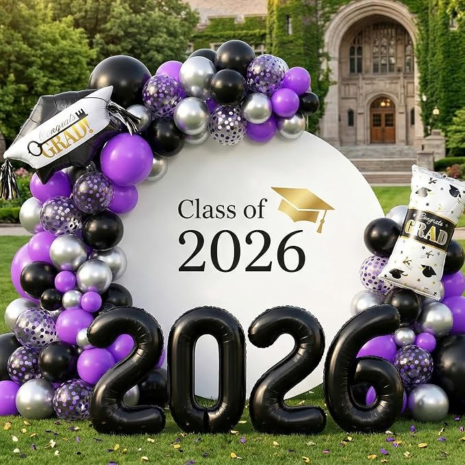 Purple Silver Black Graduation Balloons, - Image 7