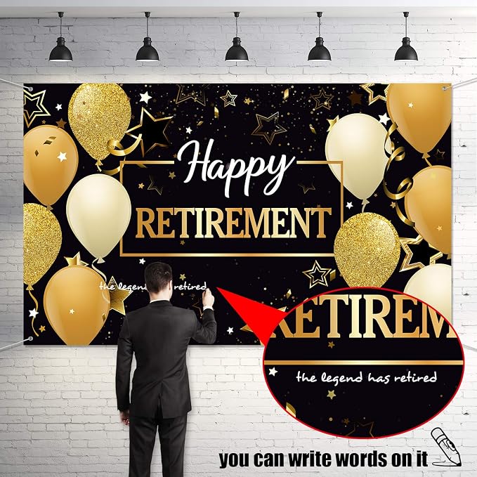 Blulu Retirement Party Decorations, Extra Large Fabric Retire Sign Banner Photo - Image 6