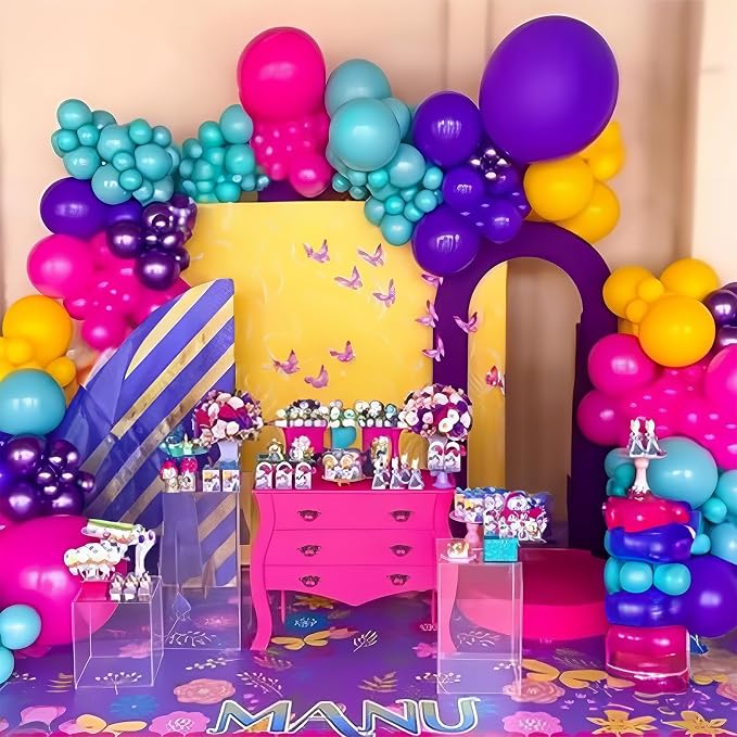 HILAVO Pink Blue Purple Balloons Garland Arch Kit 132 Pcs Hot Pink Metallic - Image 3