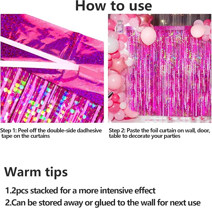4 Packs Hot Pink Foil Fringe Curtain, Baby Shower, Bachelorette Cowgirl - Image 8
