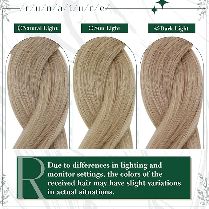 RUNATURE Clip in Hair Extensions Real Human Hair, Natural Hair Extensions Clip Ins, Remy Human Hair for Women Double Weft 20 Inch 50g 3pcs #16P22 Dark Ash Blonde Highlight Light Blonde
