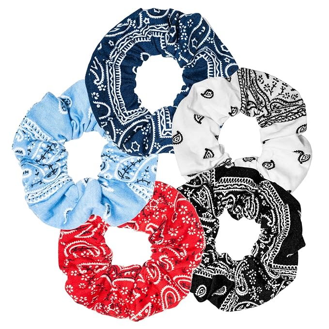 Bandana Print Scrunchies Hair Ties, 5PCS Cotton Hair Elastics for Women