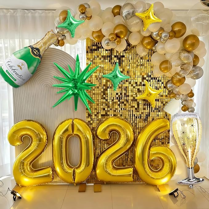Gold 2026 Balloons, 40 Inch Number Gold Foil Balloons - Image 6