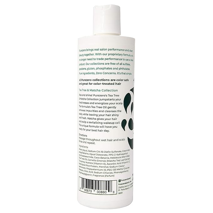 Purezero Tea Tree & Matcha Shampoo and Conditioner Set - Nourishing & Invigorating Scalp Treatment - Zero Sulfates, Parabens, Dyes Vegan and Cruely Free (12 Fl Oz (Pack of 2))