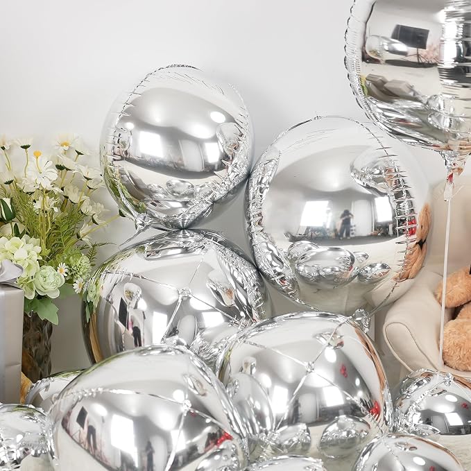 12Pcs Silver Round Foil Balloons, Metallic Silver Foil Balloon - Image 4