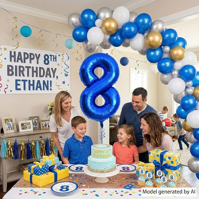 Navy Blue Number 8 Balloon 40 Inch, Shiny Foil Infinity Design Event Decor | - Image 3
