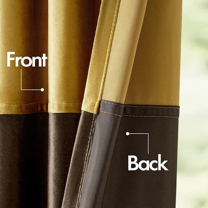 Gold Brown Velvet Blackout Curtains Luxury Decor 84 inches, Color Block | - Image 4