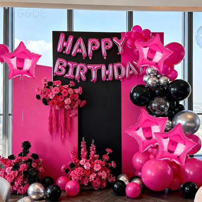 Happy Birthday Balloon Banner Hot Pink Star Balloons Pink Themed 25 Pcs | 16 - Image 4