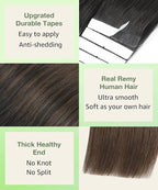 SURNEL Tape in Hair Extensions Ombre Color 1B Off Black Fading To 4 Middle Brown Remy Human Hair Tape in 20 inch 20pcs 50g(#1BT4-20)