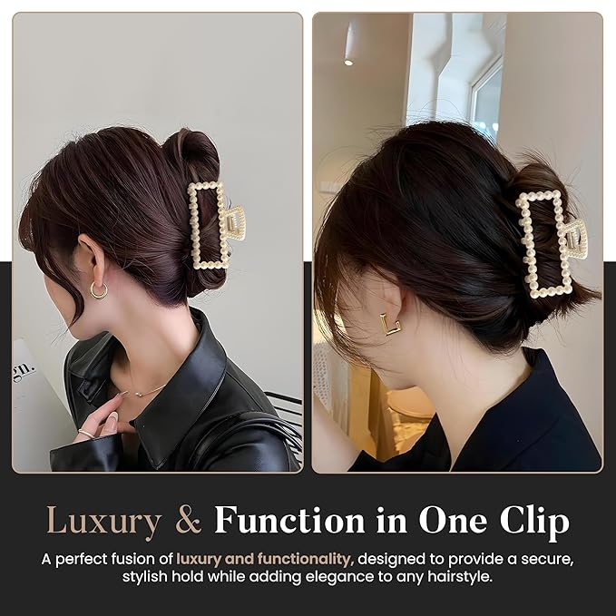 5 PCS Simulated Pearl Hair Claw Clips for Women | Multi-Use Barrettes for Thin Hair with Non-Slip Strong Hold | Barrettes for Thick & Curly Hair Accessories | Flat Claw Clips for Women, Off-White