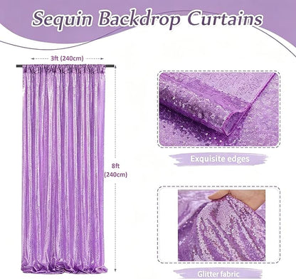 Lavender Sequin Backdrop Curtains-1 Panel 3FTx8FT Light Purple Backdrop - Image 3