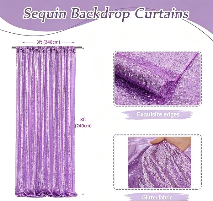 Baby Blue Sequin Backdrop Curtains-2 Panels 3FTx8FT Light Blue Backdrop - Image 3