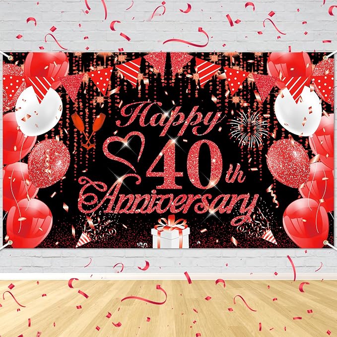 40th Anniversary Decorations Red Black Happy Banner Ruby Wedding by RUMIA-YourEverydayLuxury