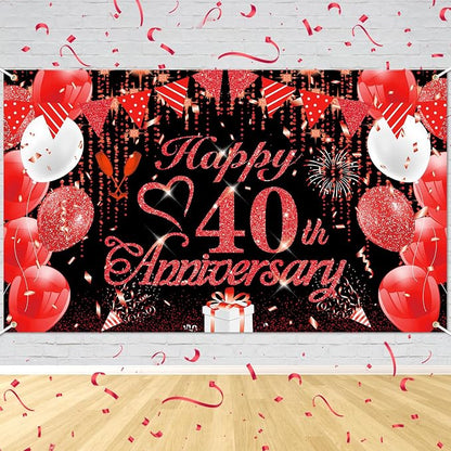 40th Anniversary Decorations Red Black Happy Banner Ruby Wedding by RUMIA-YourEverydayLuxury