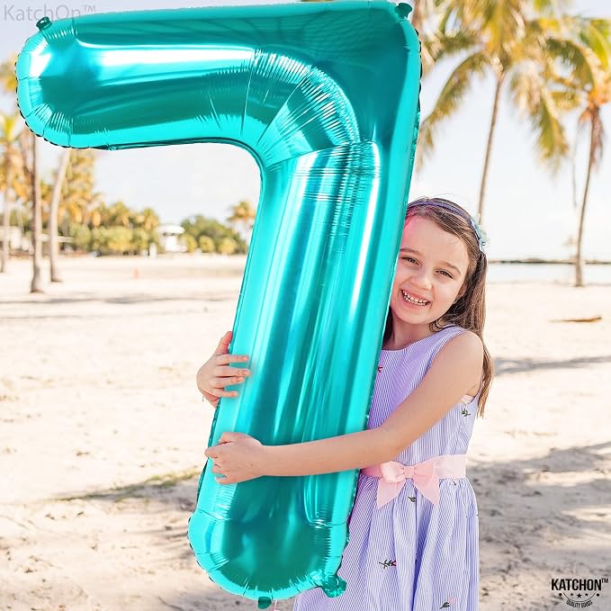 KatchOn, Aqua Blue 40 Inch Number 7 Balloon - Image 7