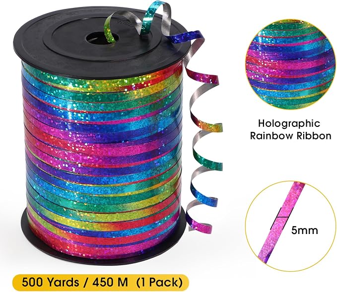 500 Yard Rainbow Ribbon Curling, Balloon Ribbon-Balloon String, Shiny Metallic - Image 5