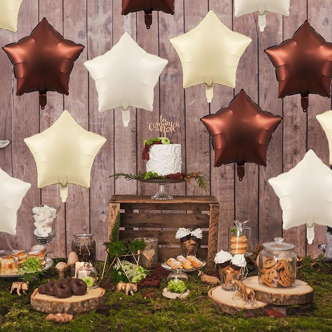 Cream Star Foil Balloons, 18 Inch Brown Beige Netural Stars Shape Balloons 12 - Image 5