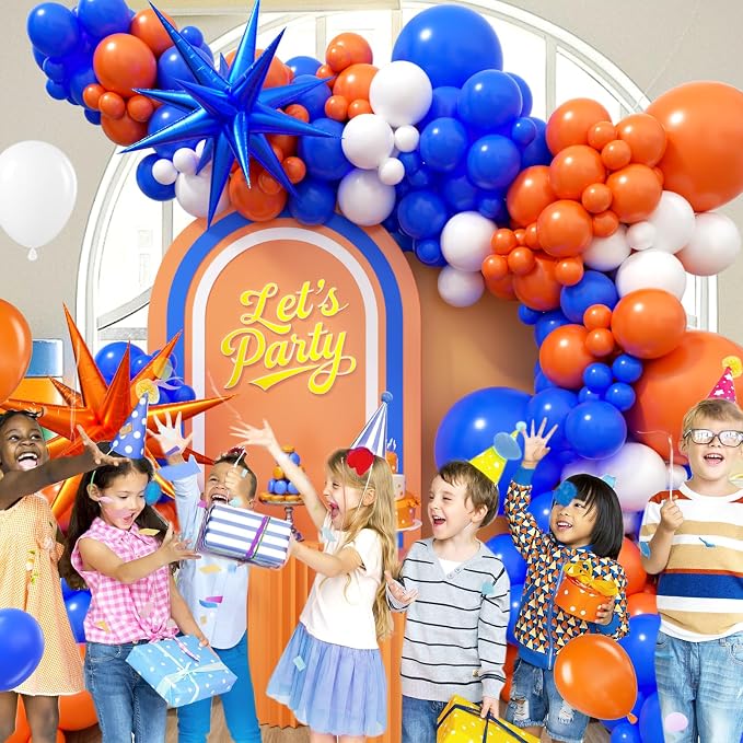 Royal Blue and Orange Balloon Arch Garland Kit White Orange Blue Balloons | - Image 7