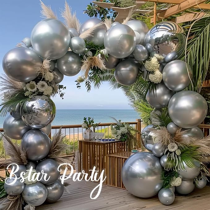 Chrome Metallic Silver Balloon Garland Arch Kit | Different Sizes Silver - Image 4
