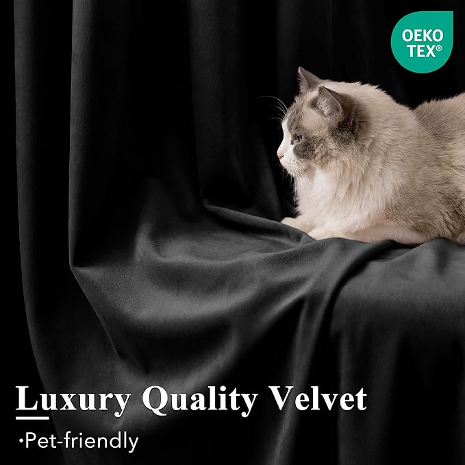 Blackout Black Velvet Curtains for Home Theater, 2 Panels | 300GSM Soft Velvet - Image 5
