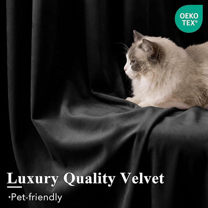 Blackout Black Velvet Curtains for Home Theater, 2 Panels | 300GSM Soft Velvet - Image 5