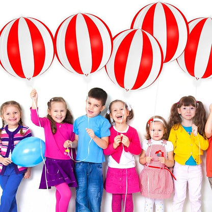 Red and White Striped Balloons, 22 Inch Metallic Circus Foil Balloons - Image 4