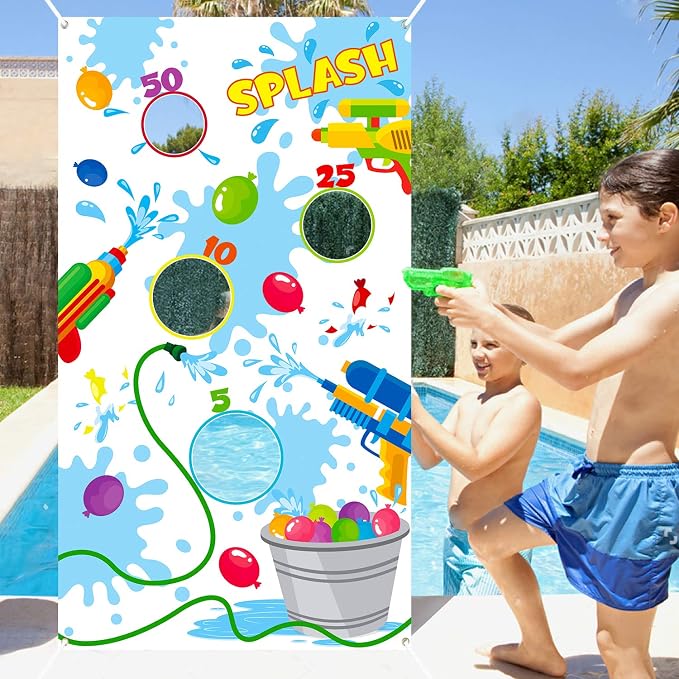 Toss Game Banner for Water Balloons, 4 Score Holes Shooter Target for Water Gun by TICIAGA