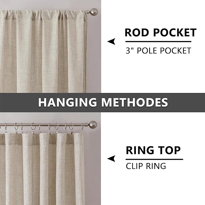 Tollpiz Linen Curtain Bedroom Rod Pocket Semi Sheer Curtains Burlap Light - Image 5