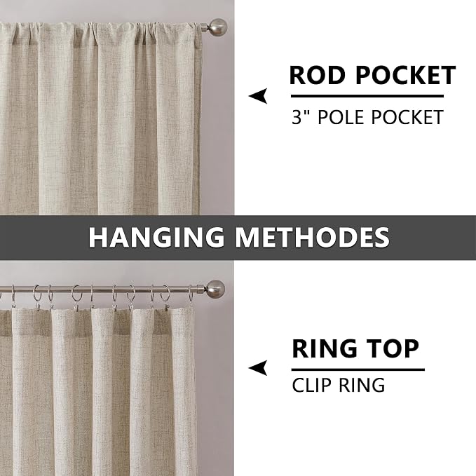 Tollpiz Linen Curtain Living Room Rod Pocket Semi Sheer Curtains Burlap Light - Image 5