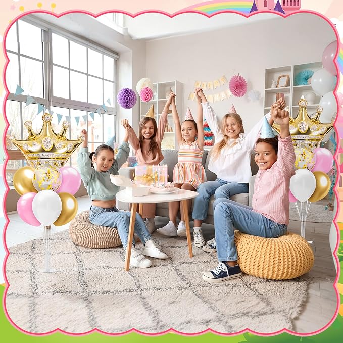 Seematn 2 Set Princess Balloon Stand Kits Pink Gold Crown Balloons Sticks Holder - Image 7