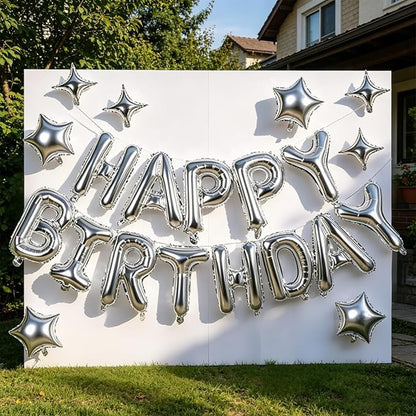Silver Happy Birthday Balloons Banner 16 Inch Mylar Foil Letters, 10 Inch Five - Image 5