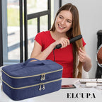 Double-layer Hair Tools Travel Case with Black Hair Dryer Bag with Detachable Divider compatible with Shark FlexStyle/SmoothStyle - Flat Curling Iron Travel Organizer