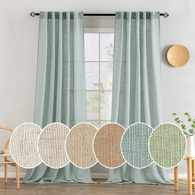 MIULEE Sea Green Linen Curtains 52x90 Inch Long by MIULEE