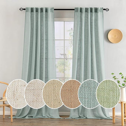 MIULEE Sea Green Linen Curtains 52x90 Inch Long by MIULEE