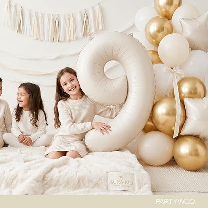 PartyWoo Number Balloons 40 Inch White Number 9 Kit 25pcs - Image 3