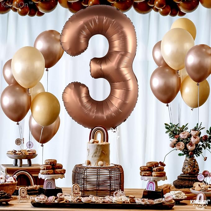 KatchOn Coffee Brown Number 3 Balloon 40 Inch | Brown 3 Balloon Number - Image 2