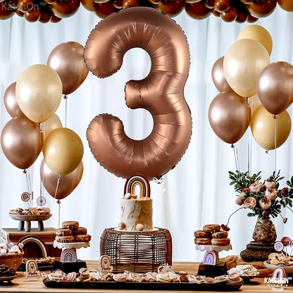 KatchOn Coffee Brown Number 3 Balloon 40 Inch | Brown 3 Balloon Number - Image 2